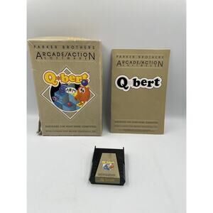 Vintage Atari 400/800 Q*Bert Game Cartridge w/Box & Manual - TESTED